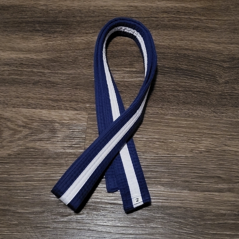 Karate Blue Belt with White Stripe, Size 2